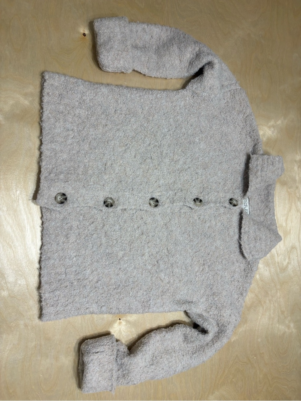 Rachel Zoe Light Gray Bouclé Button-Front Cardigan